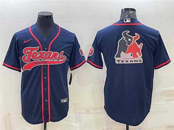 Men%27s Houston Texans Navy Team Big Logo With Patch Cool Base Stitched Baseball Jersey->houston texans->NFL Jersey